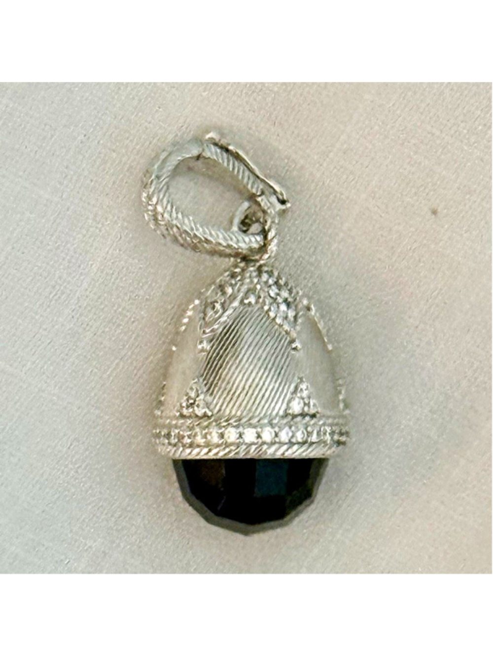 Judith Ripka 925 Sterling Silver Black Onyx Diamondique Egg Pendant Enhancer